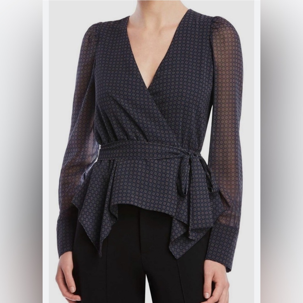 Bailey 44 tinsel hanker chef hem wrap top.
